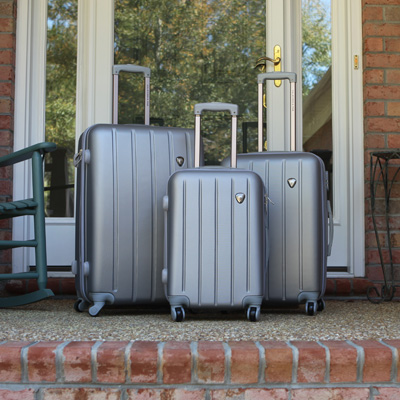 CALPAK® 3PC Hardside Luggage Set - Take care of all your luggage needs with this 3-piece hard-sided luggage set.   Constructed of strong, yet lightweight, ABS thermoplastic composite, this set includes a 20” high Pullman, 24” high Pullman and 28” high Pullman, all with push button heavy-duty handles, adjustable inner tie belt for better garment organization, self-repairing excel zippers and 4-wheel maneuvering systems for multi-directional mobility and stability.